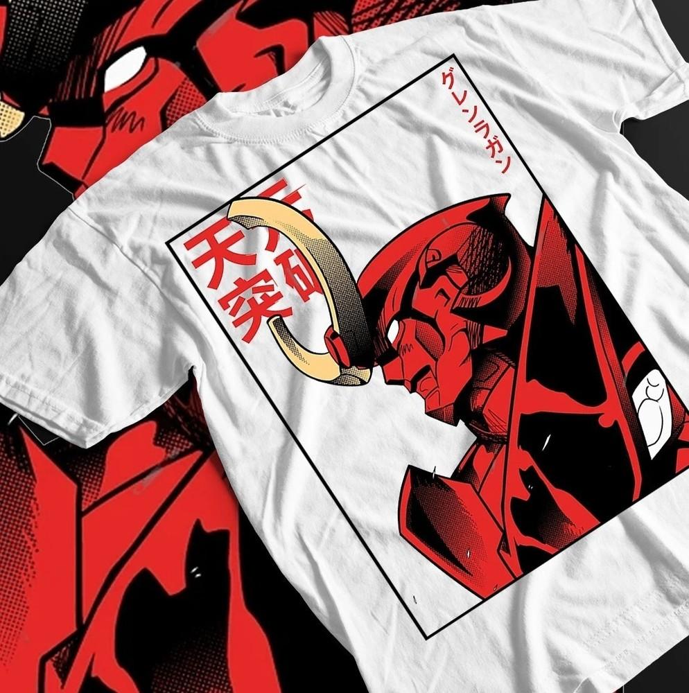 Классическая футболка Gurren Lagann - Футболка в стиле аниме, Унисекс футболка с принтом Белая унисекс футболка S