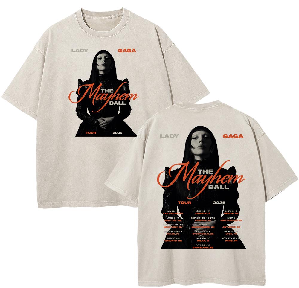 Vintage Washed Lady Gaga The Mayhem Ball Tour  T Shirt Fashion MenWomen Aesthetic High Quality Acid Wash  Cotton Tees