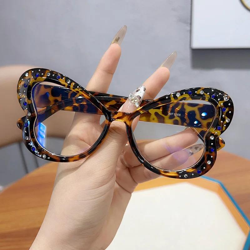 3Pcs Butterfly Shape Women’S Eyewear Frames Rhinestone Decoration Anti Blue Light Women Glasses Korean Stylish Decorative Glass