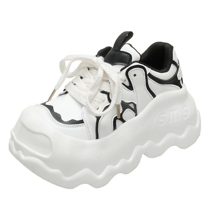 Fashion 8cm High Heel Leather Women Shoes Chunky Sneakers Autumn Wedge Platform Shoes Spring Women Breathable Comfy Skateboard Footwear