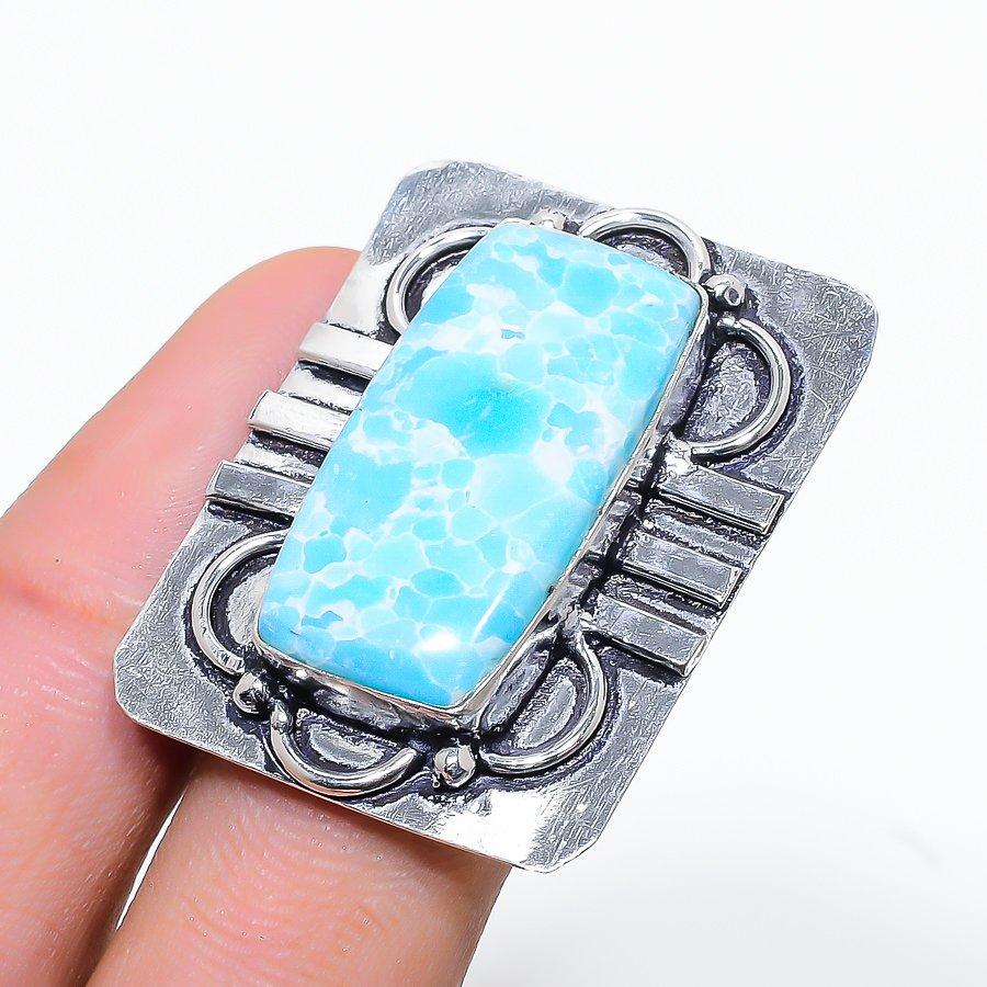 

Подарочное кольцо ручной работы из стерлингового серебра 925 пробы с натуральным драгоценным камнем Ларимар, размер 8 P7z02