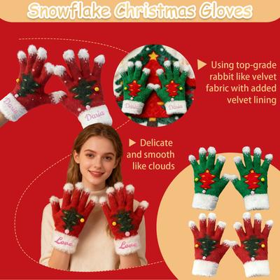 Snowflake Christmas Tree Gloves For Women, Winter, Fingerless, Touchscreen Support, Fleece-lined, Thick And Warm