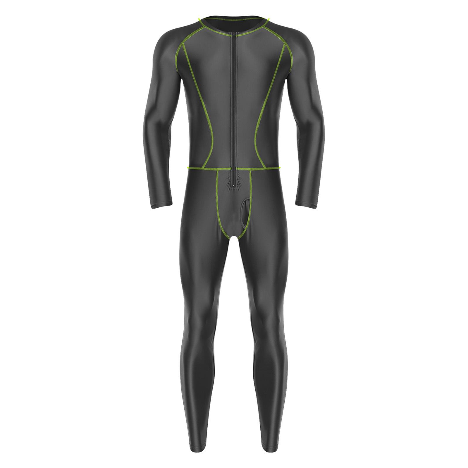 

Чоловічий блискучий компресійний комбінезон Slim Fit Зовнішні пласкі шви Блискавка спереду Довгий рукав Довгі штани Ромпери для йоги 3XL сірий