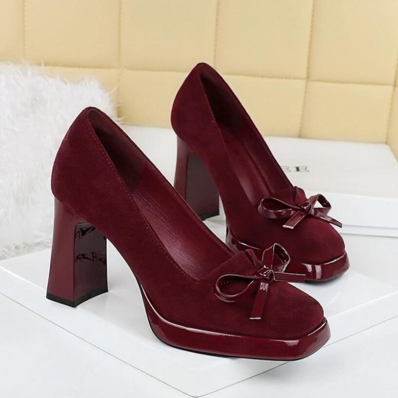2026 Spring Heels for Ladies Square Toe Platform Women Mary Jane Shoes Shallow Slip On Ladies Elegant Thick Heel Dress Pumps