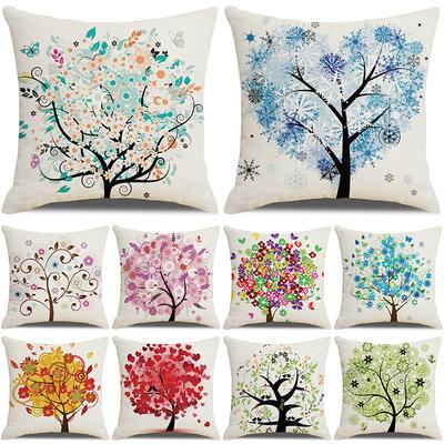 New Household Products Oil Painting Love Tree Linen Pillowcase Gift Sofa Bedroom Cushion Waist Pillowcase