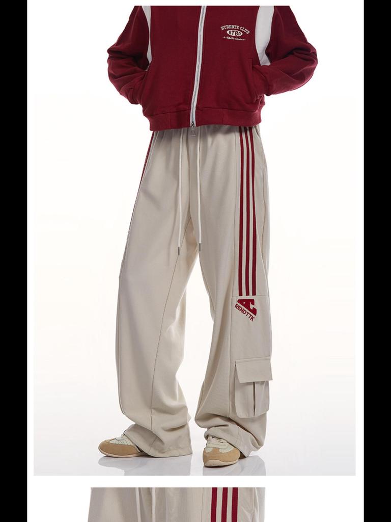 Unisexové retro hip-hopové rovné tepláky se třemi pruhy