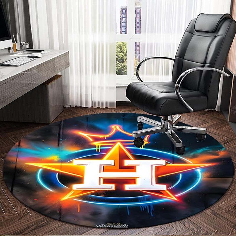 Neon Lights Houston Logo Round Rug for Livingroom,Bedroom, Palyroom, Chair Rug, Area rug, Circle Carpet, Large Size Fan Christmas gift