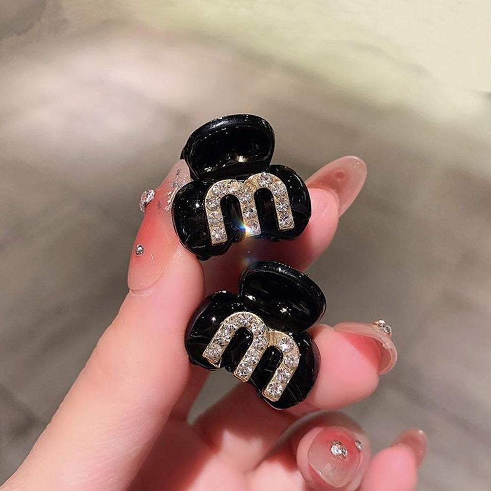 

French Mini Rhinestone Hair Clips Korean Bang Hairpins Elegant Alphabet Hair Clips for Women Girls чорний