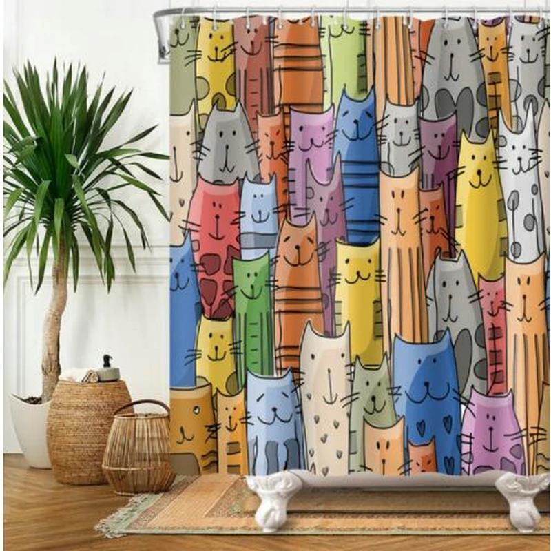 Funny Animal Shower Curtains Bath Courtain Decor Cute Cartoon Cat Dog Sea Turtle Fish 3d Kid Creative Bathroom Accessories Set