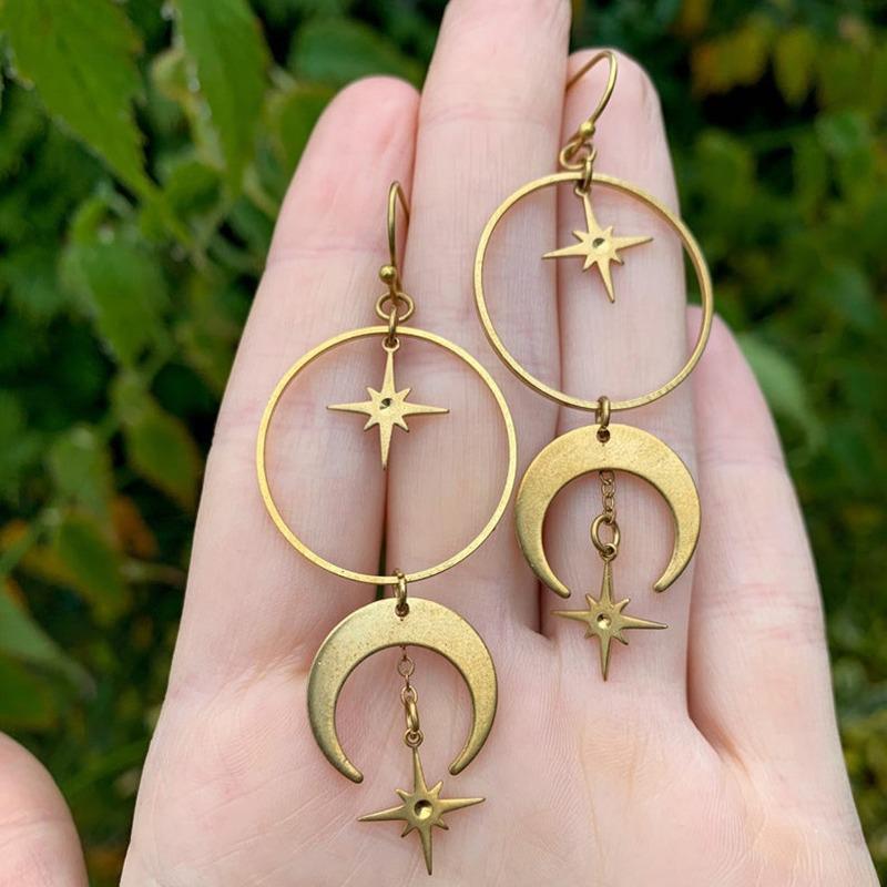 Celestial Crescent and Star Earrings