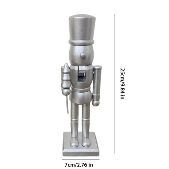 25CM Christmas Wooden Nutcracker Figurine Golden Silver Color Cartoon Soldier Figure Festival Holiday Party Ornament Decoration