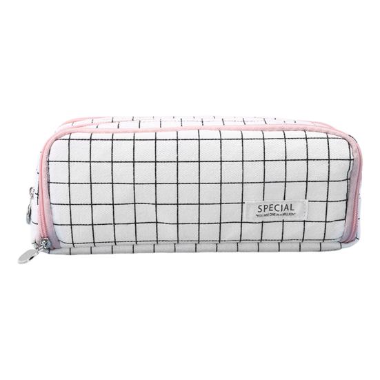 Large Pencil Case Canvas Makeup Bag with Zipper Multiple Compartments Pencil Pouch Lightweight Pencil Organizer