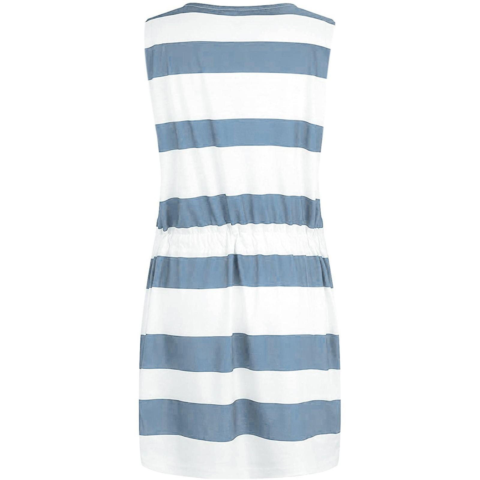Женская мода Лето Свободное повседневное платье в полоску с принтом и жилетом с карманами — фото 5