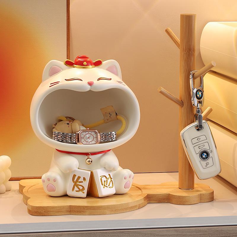 Fortune Cat Luxury Desktop Ornament & Key Holder for New Home/ Living Room Decor Gift