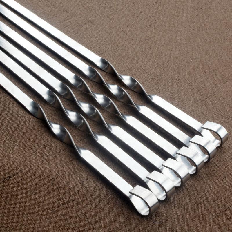 6PCS Thickened Stainless Steel Barbecue Skewers Large Flat Barbecue Skewers Lamb Skewers Outdoor Barbecue Picnic Tools