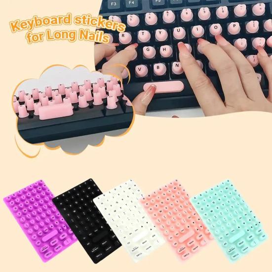 Yousheng 70 Pcs Keyboard Sticker for Long Nails Universal Nail Art Keyboard Bubbles Self-Adhesive Silicone Typing Keycaps for Office Girls Gaming