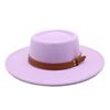 French Double Belt Buckle White Woolen Hat Flat Top Top Hat Female British Retro Style Wide Brim Felt Hat