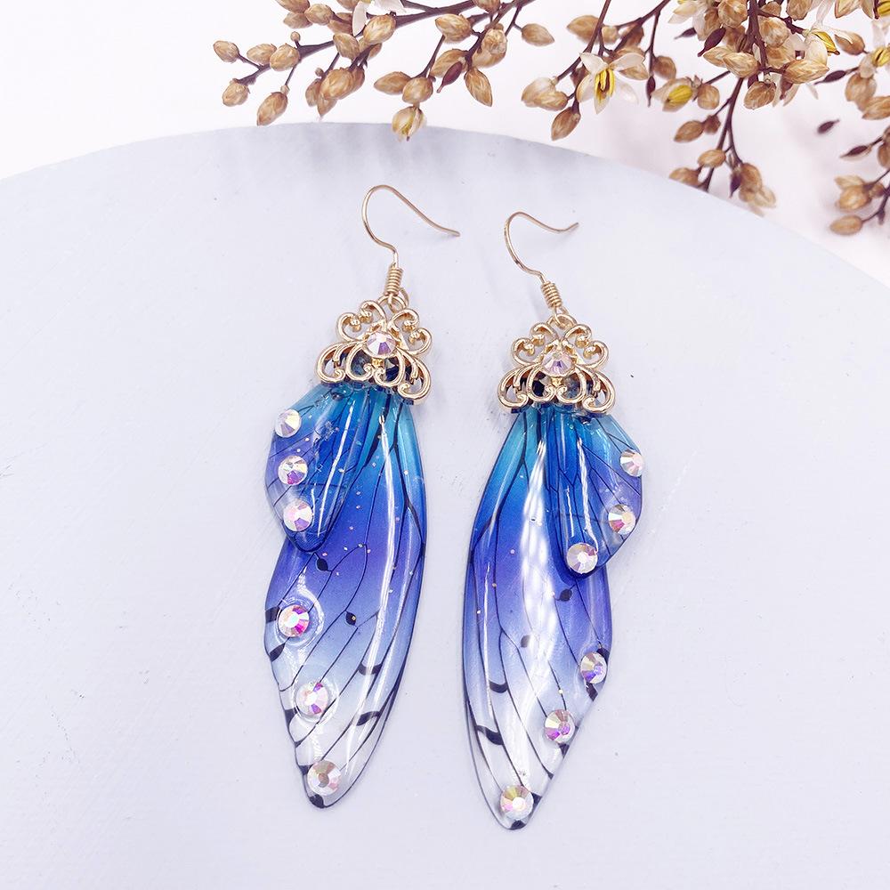 Fashion Jewelry Butterfly Earring Fairy Simulation Insect Wing Hook Earring Translucent Cicada Wing Drop Earrings Woman Jewelry
