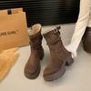 Inner heightened thick heel retro pleated suede Martin boots new small stacks small short boots women's wholesale