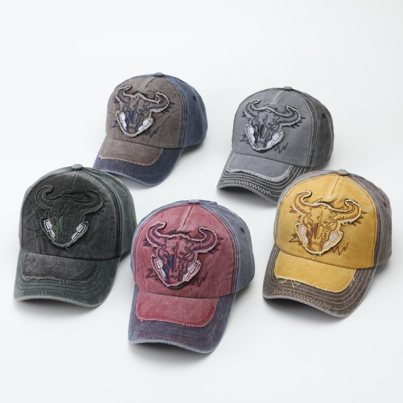 Bullhead personalized cap summer fishing visor men's and women's trend European and American washed sticker baseball cap hat