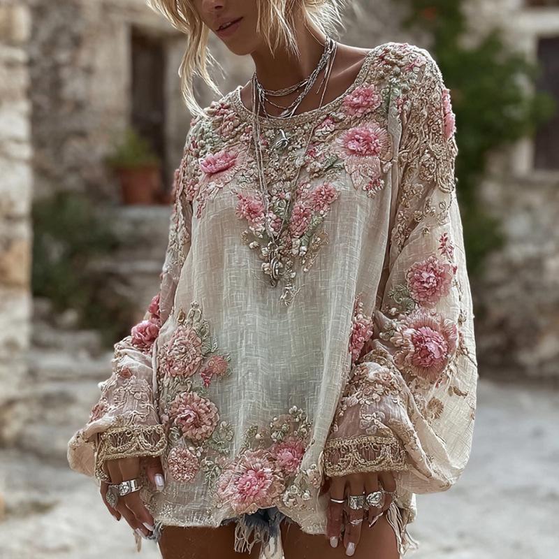 3D Floral Women's Round Neck T-Shirt - Hong Kong Style Fashion Top