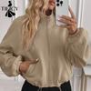Women's Fashion Casual Solid Color Print Fall Winter Long Sleeve Stand-Neck Jackets & Coats
