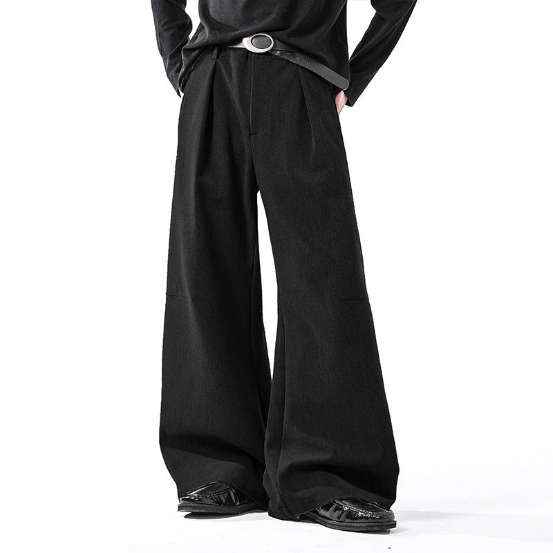 Premium American pleated pendant wide-leg pants trendy brand casual scimitar pants men's and women's commuting loose black pants