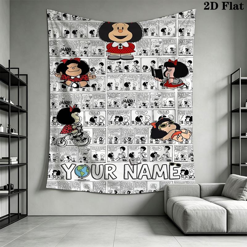 Name Custom Mafalda Wall Tapestry Aesthetic Wall Hanging Printed Fabric Blanket Decorative Tapestries for Bedroom Living Room Home Decor