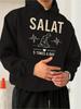 Black HoodieHeartbeat SALAT JPH9 Islamic Prayer Hoodie with Prayer Tracker Salah Tracker Design Loose Fit Muslim Sweatshirt Kangar