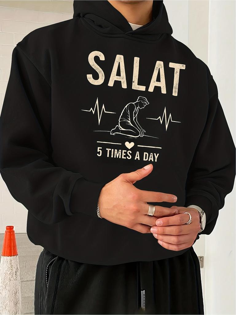 Black HoodieHeartbeat SALAT JPH9 Islamic Prayer Hoodie with Prayer Tracker Salah Tracker Design Loose Fit Muslim Sweatshirt Kangar