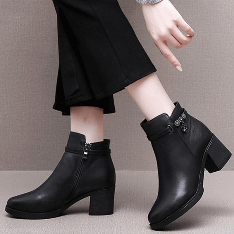 Fashion GKTINOO 2024 Genuine Leather Quality Women Shoes Women Ankle Boots High Heels Zipper Shoes Warm Fur Winter Boots for Women