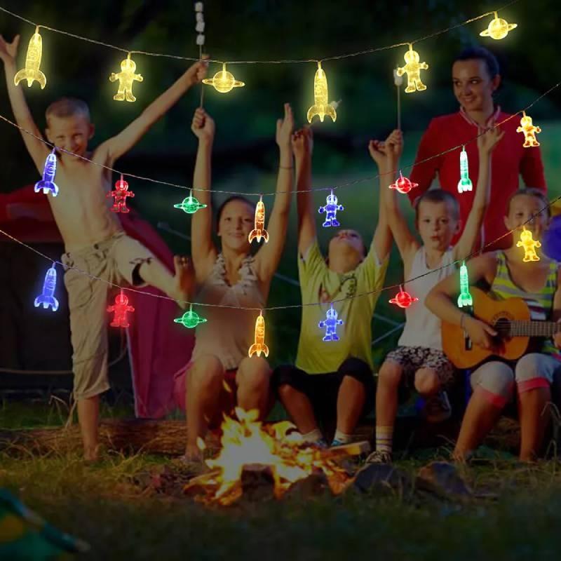 String Lights Led Spaceman Rocket Planet Hanging Lamp Kids Bedroom Gifts Decor