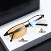 Color Changing Myopia Glasses for Men Anti Blue Light Ultra Light Business Half Frame Photochromic Eyewear Trendy