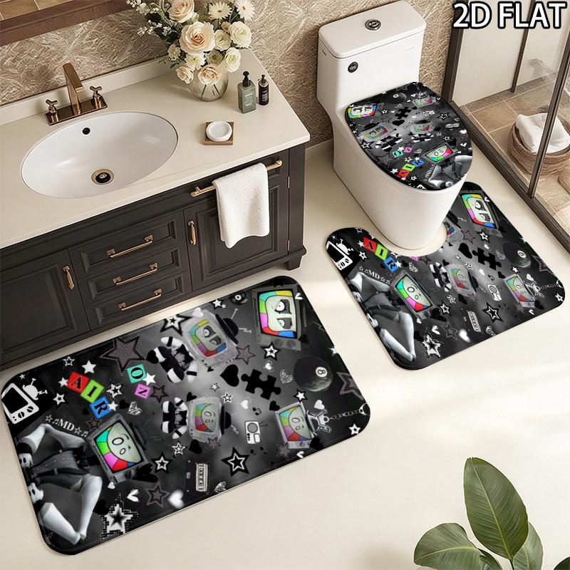 3Pcs Flannel Toilet Mat Set Mtdmr Puzzles Smg4 Bathroom Rug Bath Carpet Non Slip Home Decor