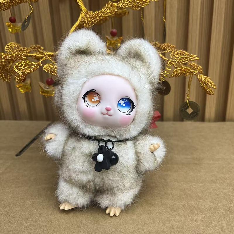 1 Pcs Cartoon Vinyl Leopard Print Doll With Tail Plush Keychain Toy Suitable For Bag Keychains Pendant