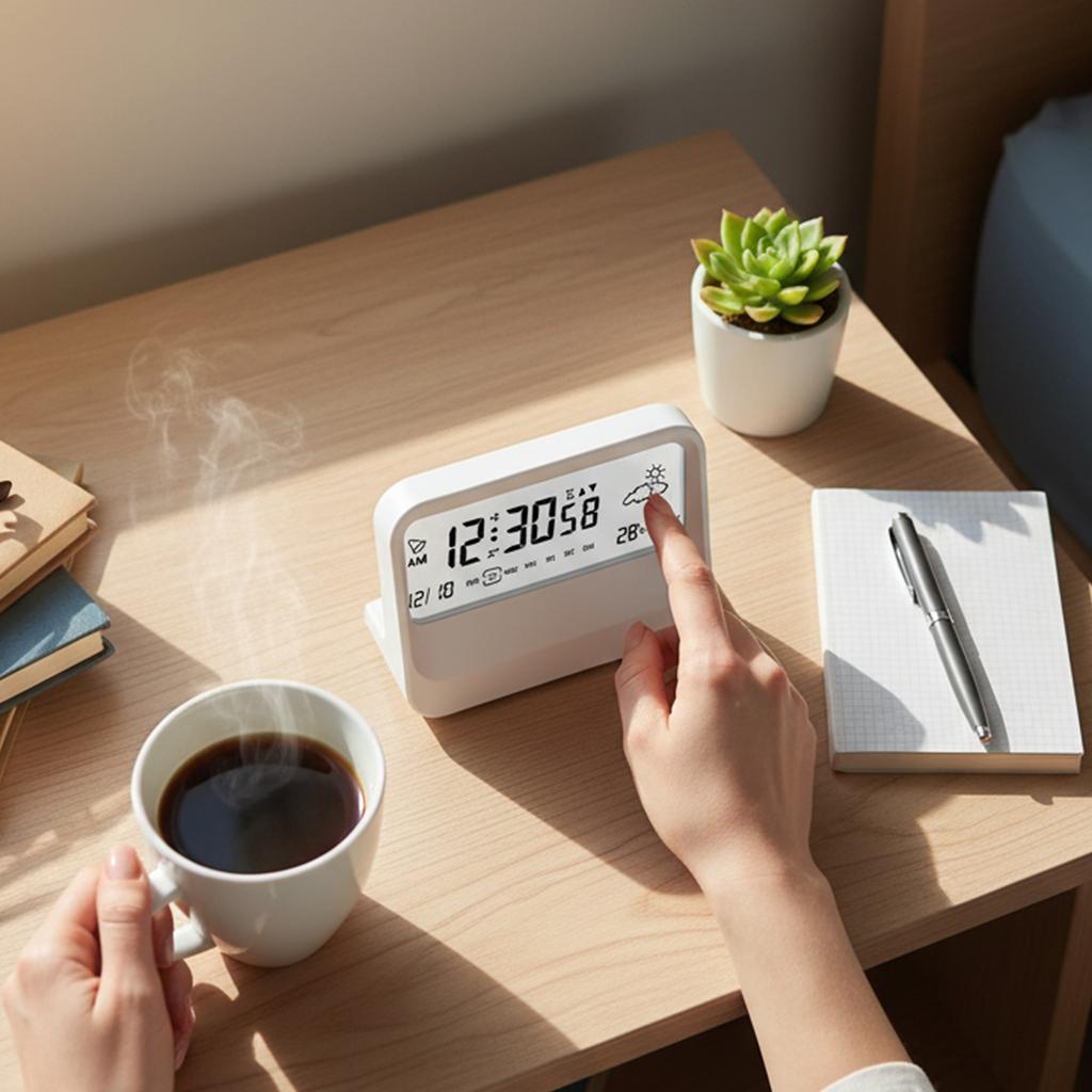 Multifunctional Digital Alarm Clock with Visual Timer Temperature Date Display Silent Operation and Custom Alarms