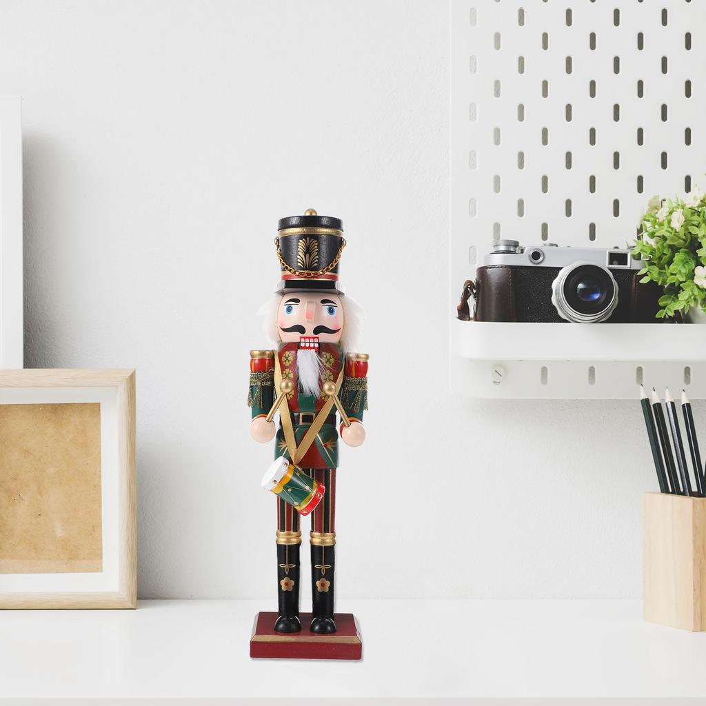 Nutcracker Soldier Puppet Ornament Wooden Walnut Soldier Crafts Color Painted Fine Workmanship Decorative Desktop Figure