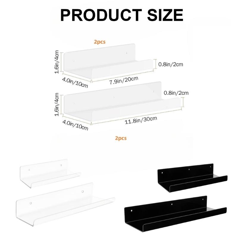 4Pcs Hanging Display Shelves for Books and Records Easy Install Photo Presentation Rack Multipurpose Floating Shelf