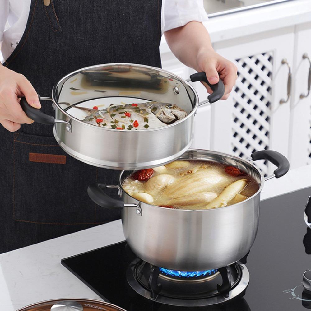 10 Inch Stock Pot Stainless Steel Stock Soup Pasta Pot with Lid Double Heatproof Handles Non Toxic & Healthy Dishwasher Safe