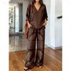 1116 New V-neck Wide-leg Pants Set, European and American Fashion Style Women's Simple Casual Two-piece Set Women's