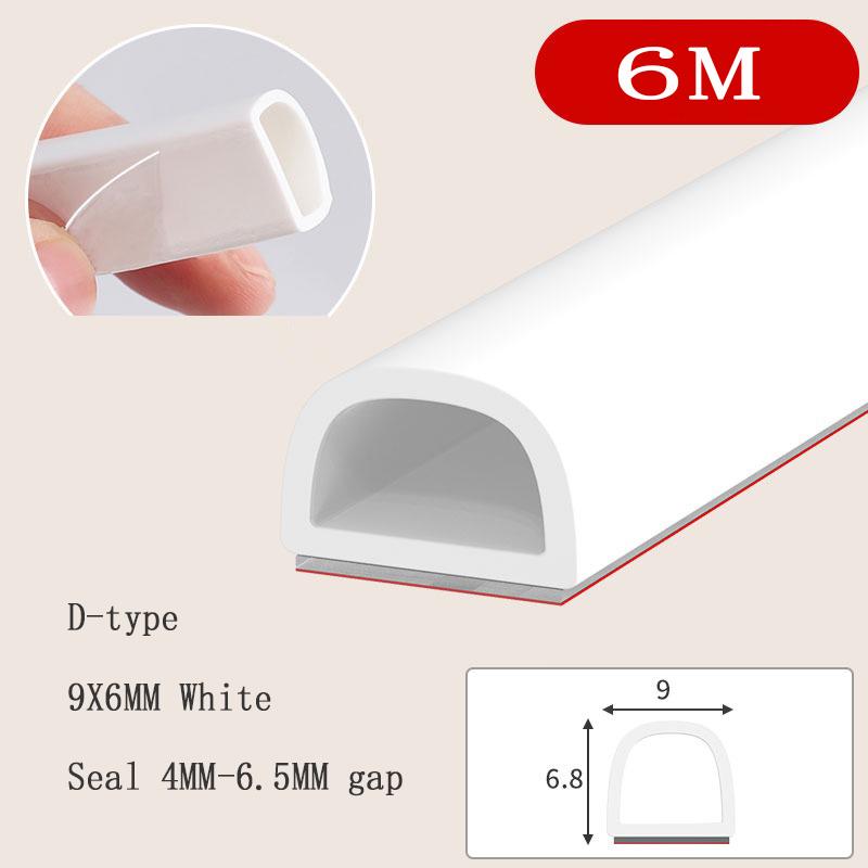 6Meters D/E/I Type Door Window Sealing Strip Silicone Rubber Weather Strip Self-adhesive Tape Anti-collision Insulation Seal
