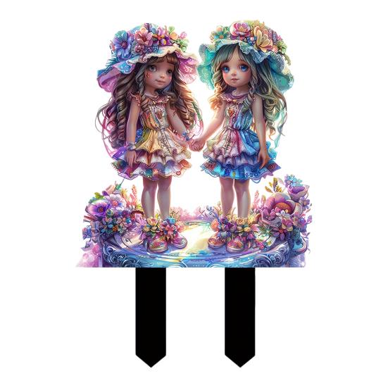 Fairy Tale Garden Stake 2D Flat Acrylic Decorative Stake Weatherproof Goddess Fairy Decoration with Stake for Home Patio Outdoor Decoration