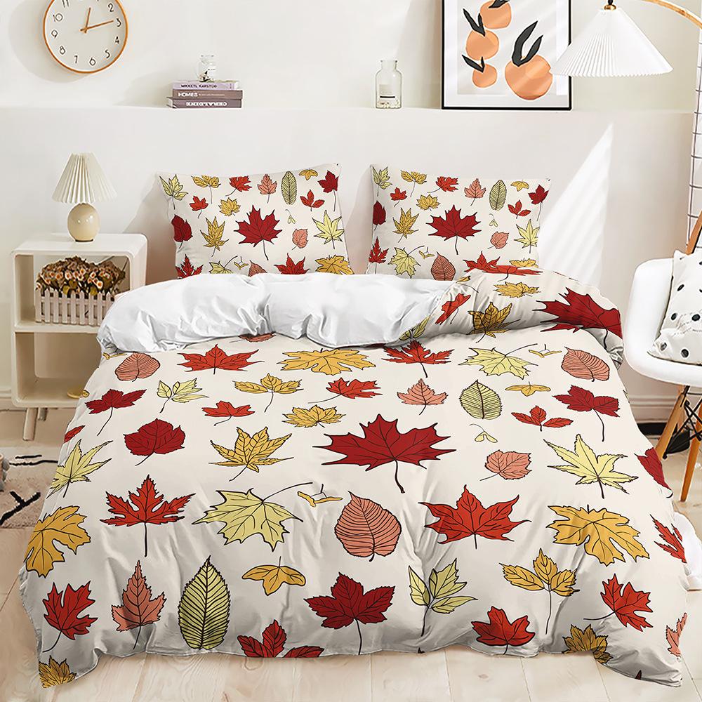 Bed Three-Piece Fallen Leaves Autumn Maple Leaf Quilt Cover 3D Digital Printing Kit