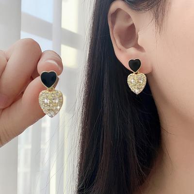 S925 Silver Needle Inlaid Diamond Heart Simple Versatile Personality Elegant High-End Design Tassel Earrings