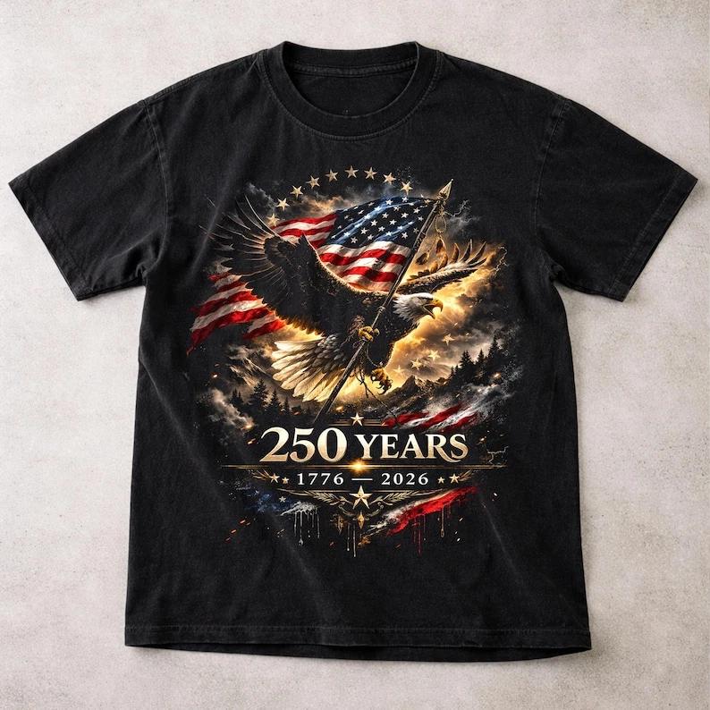 250 Years Anniversary Eagle American Flag 1776-2026 tee, independence day S
