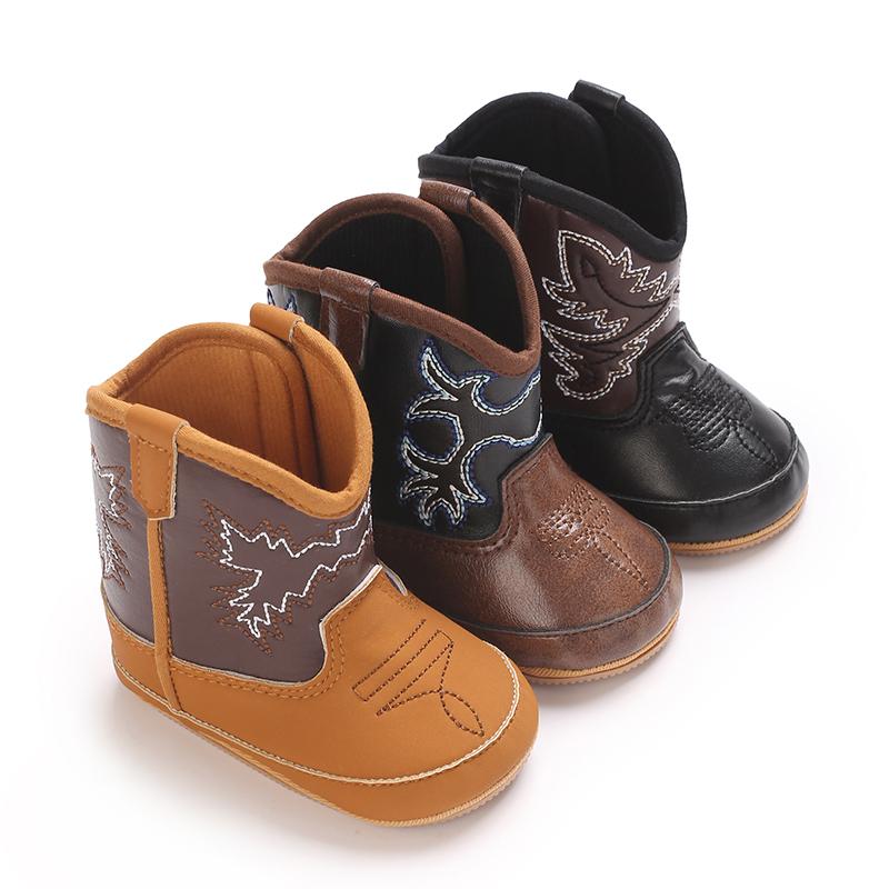 Fashionable and popular Rubber baby shoes Western denim midsole boots autumn and winter warm and anti slip casual walking shoes