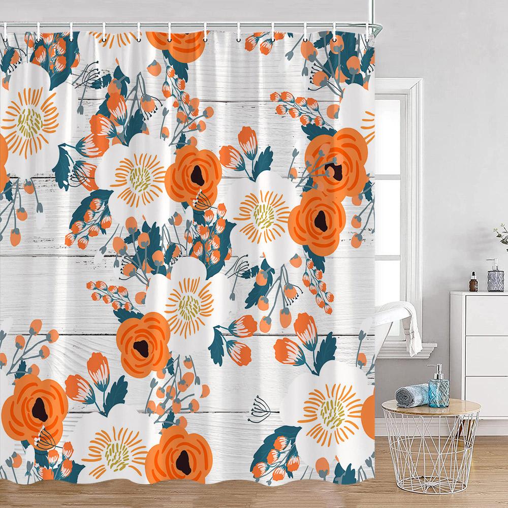 Colorful Flowers Shower Curtains Retro Flowers Bohemian Style Plants Botanical Bathroom Curtain Modern Minimalist Bath Curtain