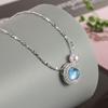 925 Sterling Silver Blue Necklace Charm Simple Geometric Shape Woman Pendant Choker Birthday Gift Exquisite Jewelry Accessories