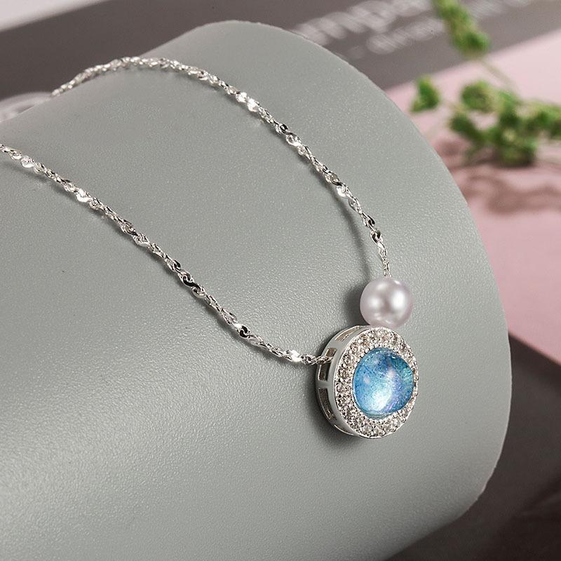 925 Sterling Silver Blue Necklace Charm Simple Geometric Shape Woman Pendant Choker Birthday Gift Exquisite Jewelry Accessories