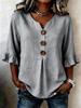 2026 New European & American Women's Summer V-Neck Cotton Linen Shirt - Fashionable Button-Down Top